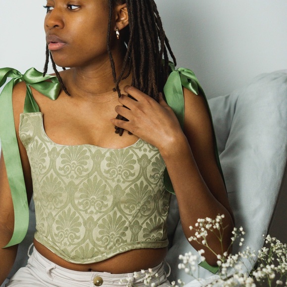 Green Ribbon Corset Top - Picture 3 of 4